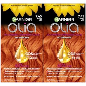 garnier hair color olia ammonia-free brilliant color oil-rich permanent hair dye, 7.45 dark fire ruby, 2 count (packaging may vary)