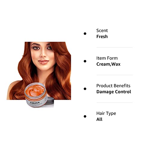 Temporary Hair Color Wax Dye 4.23 oz-Instant Hairstyle Cream Hair Pomades Hairstyle Wax for Party Cosplay Easy Cleaning (Orange)