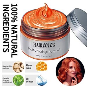 Temporary Hair Color Wax Dye 4.23 oz-Instant Hairstyle Cream Hair Pomades Hairstyle Wax for Party Cosplay Easy Cleaning (Orange)