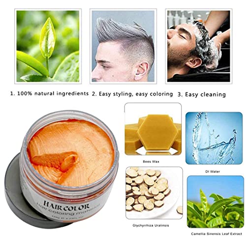 Temporary Hair Color Wax Dye 4.23 oz-Instant Hairstyle Cream Hair Pomades Hairstyle Wax for Party Cosplay Easy Cleaning (Orange)