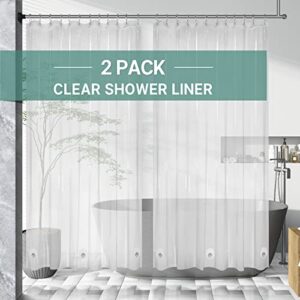 amazerbath 2 pack clear shower curtain liners, 72 x 72 inches peva 3g plastic shower curtains with stones and 12 grommet holes, extra long waterproof lightweight plastic liners- clear