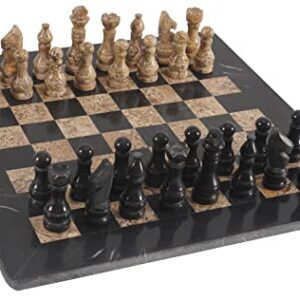 RADICALn 15 Inches Large Handmade Black and Fossil Coral Weighted Marble Full Chess Game Set Staunton and Ambassador Gift Style Marble Tournament Chess Sets