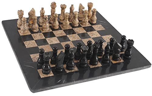 RADICALn 15 Inches Large Handmade Black and Fossil Coral Weighted Marble Full Chess Game Set Staunton and Ambassador Gift Style Marble Tournament Chess Sets