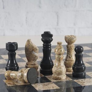 RADICALn 15 Inches Large Handmade Black and Fossil Coral Weighted Marble Full Chess Game Set Staunton and Ambassador Gift Style Marble Tournament Chess Sets