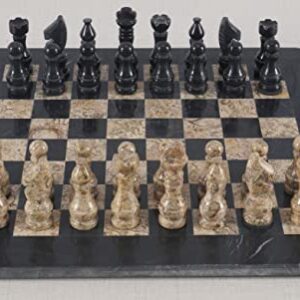 RADICALn 15 Inches Large Handmade Black and Fossil Coral Weighted Marble Full Chess Game Set Staunton and Ambassador Gift Style Marble Tournament Chess Sets