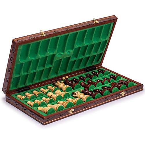 Husaria European International Wooden Chess Game Set - Ambassador - 21.7 Inches - Large-Size Chess Set with Handcrafted Chessmen and Felted Folding Board