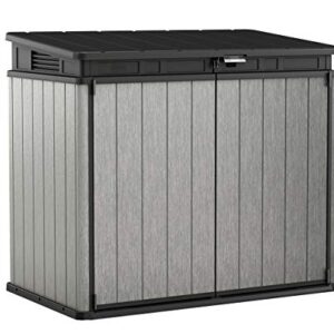 Keter Elite Store 4.6 x 2.7 Foot Resin Outdoor Storage Shed with Easy Lift Hinges, Perfect for Trash Cans, Yard Tools, and Pool Toys, Grey