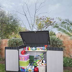 Keter Elite Store 4.6 x 2.7 Foot Resin Outdoor Storage Shed with Easy Lift Hinges, Perfect for Trash Cans, Yard Tools, and Pool Toys, Grey