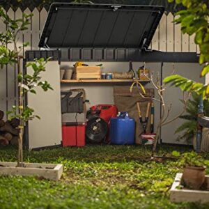 Keter Elite Store 4.6 x 2.7 Foot Resin Outdoor Storage Shed with Easy Lift Hinges, Perfect for Trash Cans, Yard Tools, and Pool Toys, Grey