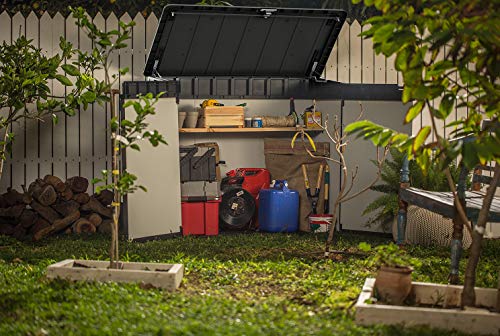 Keter Elite Store 4.6 x 2.7 Foot Resin Outdoor Storage Shed with Easy Lift Hinges, Perfect for Trash Cans, Yard Tools, and Pool Toys, Grey