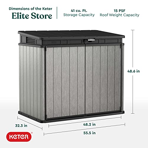 Keter Elite Store 4.6 x 2.7 Foot Resin Outdoor Storage Shed with Easy Lift Hinges, Perfect for Trash Cans, Yard Tools, and Pool Toys, Grey