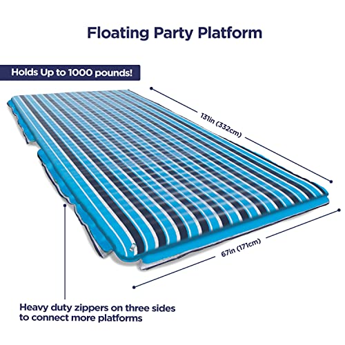 Aqua Supersized  Floating Water Mat – Heavy Duty Floating Island Pad with Expandable Zippers – Navy/White Stripe