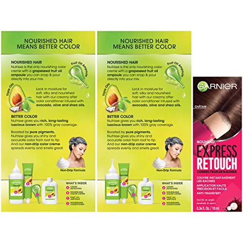 Garnier Nutrisse and Express Retouch Kit, Medium Natural Brown, Light Brown, 3 count