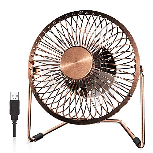 EasyAcc 6 Inch USB Desk Fan,Small and Quiet,Powerful USB Powered Portable Fan,Strong Airflow,Mini Metal USB Fan,360°Rotation,Personal Cooling Fan with 2 Speed for Home Office,Bronze(USB POWERED ONLY)