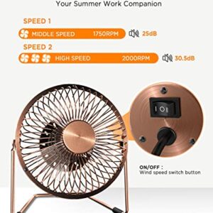 EasyAcc 6 Inch USB Desk Fan,Small and Quiet,Powerful USB Powered Portable Fan,Strong Airflow,Mini Metal USB Fan,360°Rotation,Personal Cooling Fan with 2 Speed for Home Office,Bronze(USB POWERED ONLY)