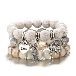 vonru boho bead stackable bracelets for women - vintage multi layer colorful beads bracelets bohemian anklets charm birthstone yoga chain stretch beach bangle (white elephant bracelet)