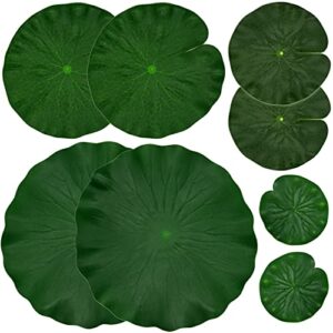 ifamio artificial floating foam lotus leaves decor for pond aquarium and stage realistic lotus foliage green plant for fish pool decoration pack of 8, 4 sizes (10, 15, 20, 28cm)