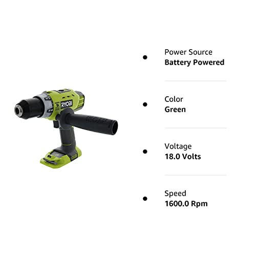 Ryobi P214 One+ 18 Volt Lithium Ion 1/2 Inch 600 Pound Torque Hammer Drill/Driver (Tool Only) with Handle (Non-Retail Packaging)