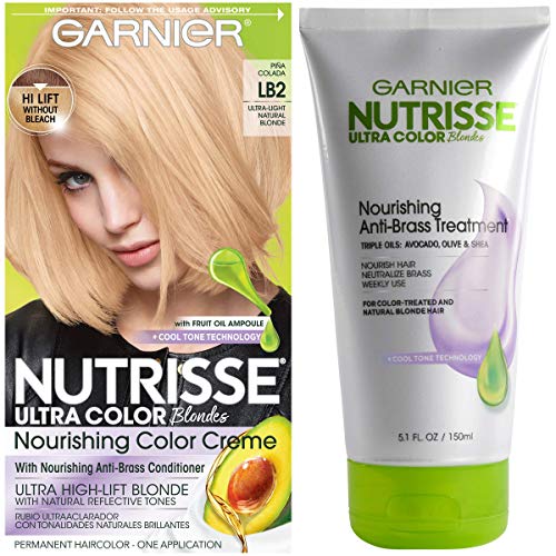 Garnier Nutrisse Ultra Color Hair Color and Anti-Brass Treatment, LB2 Ultra Light Natural Blonde, 2 count