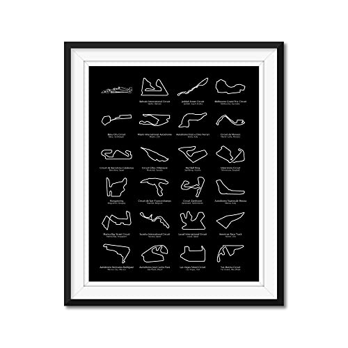 F1 Race Track Poster intended for Formula 1 Racing Fans for 2023 Circuits Gift Print Wall Art Handmade Decor: Portrait Black, 8x10" Satin Print (Unframed)