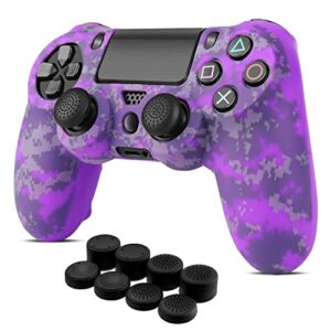 tnp for ps4 /slim/pro controller skin grip cover case set - protective soft silicone gel rubber shell & anti-slip thumb stick caps for sony playstation 4 controller gaming gamepad (camo mosaic purple)