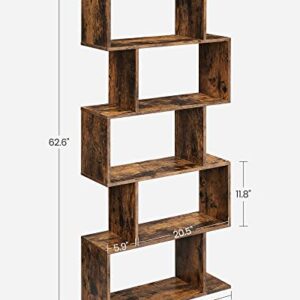 VASAGLE Bookcase, 5-Tier Bookshelf, Display Shelf and Room Divider, Freestanding Decorative Storage Shelving, Rustic Brown ULBC62BX