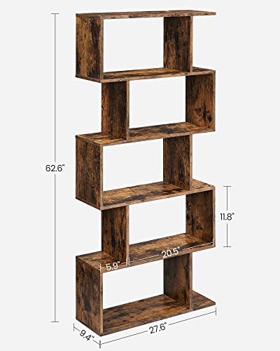 VASAGLE Bookcase, 5-Tier Bookshelf, Display Shelf and Room Divider, Freestanding Decorative Storage Shelving, Rustic Brown ULBC62BX