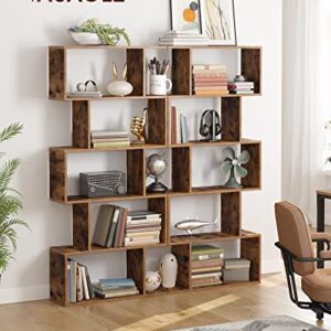 VASAGLE Bookcase, 5-Tier Bookshelf, Display Shelf and Room Divider, Freestanding Decorative Storage Shelving, Rustic Brown ULBC62BX