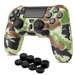 tnp for ps4 / slim / pro controller skin grip cover case set - protective soft silicone gel rubber shell & anti-slip thumb stick caps for sony playstation 4 controller gaming gamepad (camo brown)