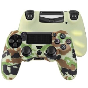 TNP For PS4 / Slim / Pro Controller Skin Grip Cover Case Set - Protective Soft Silicone Gel Rubber Shell & Anti-slip Thumb Stick Caps for Sony PlayStation 4 Controller Gaming Gamepad (Camo Brown)
