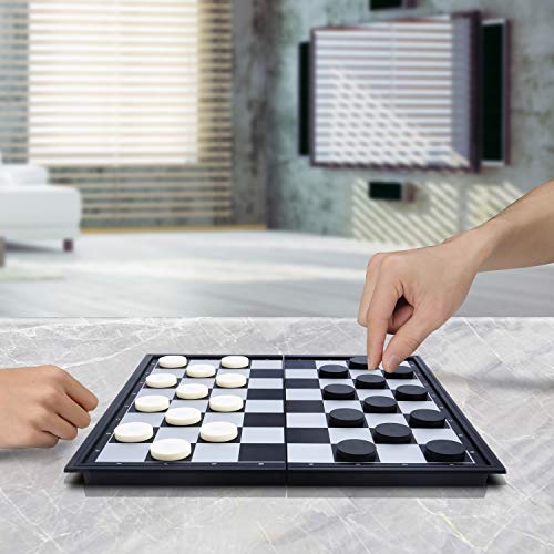 QuadPro Magnetic Travel Checkers Board Game Set with Folding Board Family Educational Toys for Kids and Adults