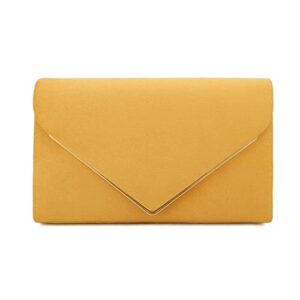 charming tailor faux suede clutch bag elegant metal binding evening purse for wedding/prom/black-tie events (mustard)