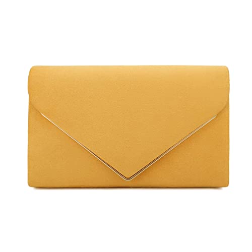 CHARMING TAILOR Faux Suede Clutch Bag Elegant Metal Binding Evening Purse for Wedding/Prom/Black-Tie Events (Mustard)