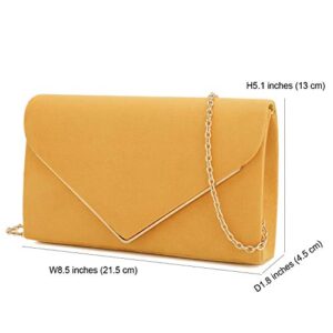 CHARMING TAILOR Faux Suede Clutch Bag Elegant Metal Binding Evening Purse for Wedding/Prom/Black-Tie Events (Mustard)