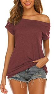 tops for women off shoulder casual summer oversized baggy shirts wine red xl