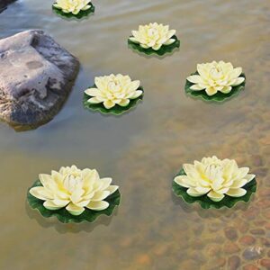 Sunm Boutique Artificial Floating Foam Lotus Flowers, Artificial Water Lily Pads, Lotus Lilies Pad Ornaments for Patio Koi Pond Pool Aquarium Home Garden Wedding Party Garden Decor, 6Pcs, Ivory