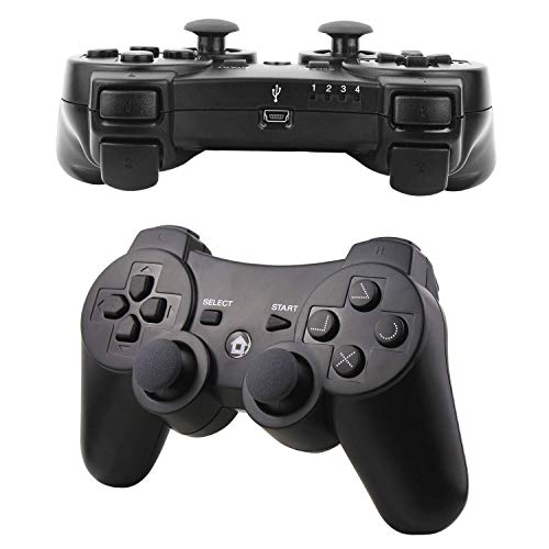 Diswoe Controller for PS-3, Wireless Bluetooth Controller Gamepad Joystick, Double Vibrating Controller for Play_station 3 with Charger Cable Cord Thump Grips