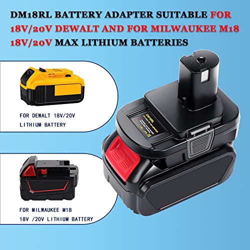 LaiPuDuo DM18RL Battery Adapter for Milwaukee for Dewalt 20V/18V Lithium Battery Convert to for Ryobi 18V ABP1801 P108 Battery