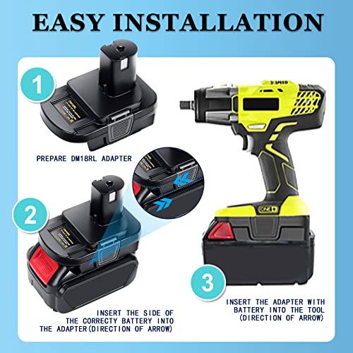 LaiPuDuo DM18RL Battery Adapter for Milwaukee for Dewalt 20V/18V Lithium Battery Convert to for Ryobi 18V ABP1801 P108 Battery