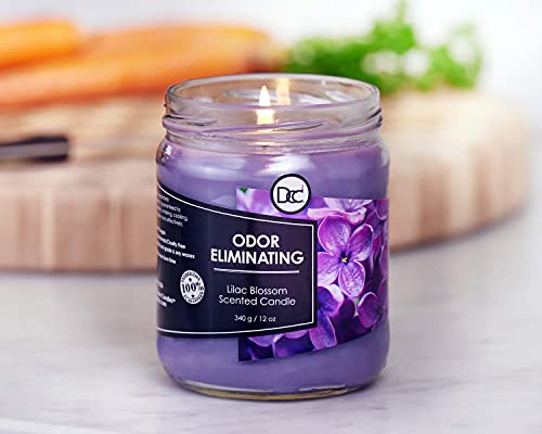 Lilac Blossom Odor Eliminating Highly Fragranced Candle - Eliminates 95% of Pet, Smoke, Food, and Other Smells Quickly - Up to 80 Hour Burn time - 12 Ounce Premium Soy Blend