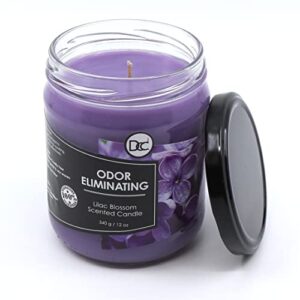 Lilac Blossom Odor Eliminating Highly Fragranced Candle - Eliminates 95% of Pet, Smoke, Food, and Other Smells Quickly - Up to 80 Hour Burn time - 12 Ounce Premium Soy Blend