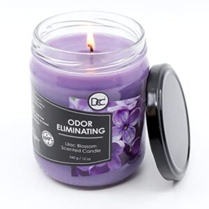 Lilac Blossom Odor Eliminating Highly Fragranced Candle - Eliminates 95% of Pet, Smoke, Food, and Other Smells Quickly - Up to 80 Hour Burn time - 12 Ounce Premium Soy Blend