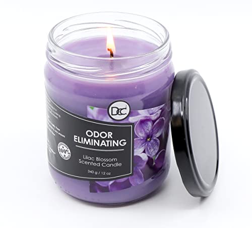 Lilac Blossom Odor Eliminating Highly Fragranced Candle - Eliminates 95% of Pet, Smoke, Food, and Other Smells Quickly - Up to 80 Hour Burn time - 12 Ounce Premium Soy Blend