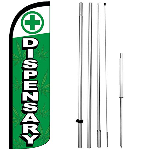 4 Less Co DISPENSARY Windless Swooper Flag 15 Ft Tall Large Pole Kit Feather Banner Sign gqD99-h