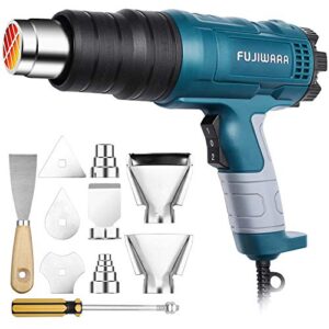 heat gun kit 1500w with dual-temperature 5 nozzles,hot air gun 122ᵒf-1022ᵒf heating in seconds for diy shrink pvc tubing/wrapping/crafts,stripping paint (1500w 2 gears temp setting)