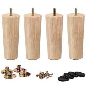 la vane 6 inch / 15cm wooden furniture legs, set of 4 solid wood tapered m8 replacement furniture feet with pre-drilled 5/16 inch bolt & mounting plate & screws for couch sofa cabinet ottoman