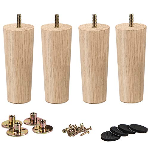 La Vane 6 inch / 15cm Wooden Furniture Legs, Set of 4 Solid Wood Tapered M8 Replacement Furniture Feet with Pre-Drilled 5/16 Inch Bolt & Mounting Plate & Screws for Couch Sofa Cabinet Ottoman