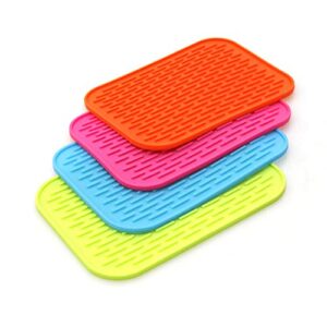 4pcs premium silicone dish drying mat, thicken heat resistant mat dish draining mat for kitchen sink organizer countertop protection trivet each 8.76.3 inch