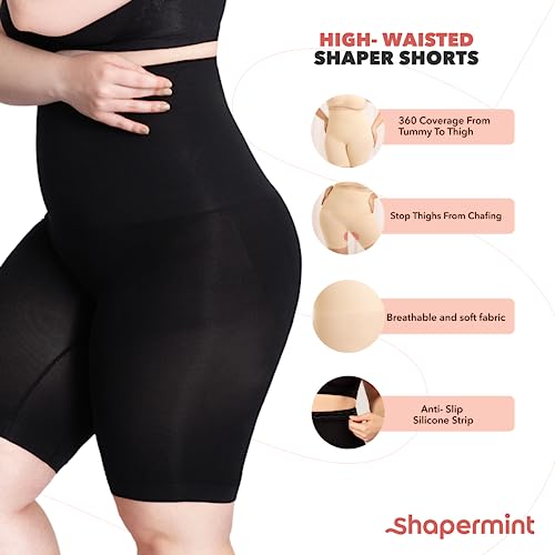 SHAPERMINT High Waisted Body Shaper Shorts - Shapewear for Women Tummy Control Small to Plus-Size Black XXXX-Large