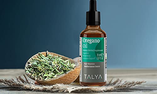 TALYA Oregano Oil Herbal Supplement 0.67 fl. oz, Premium Quality, 100% Natural, High Carvacrol, Supports Healthy System, Digestion & Respiratory Relief, Skin & Nails, Non-GMO, Vegan, Essential Oil